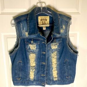 Route 66 Distressed Denim Jean Vest EUC